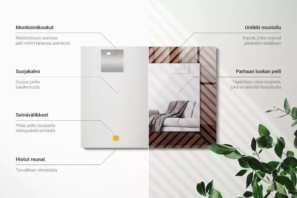 Espejo rectangular impreso Tiras diagonales de madera