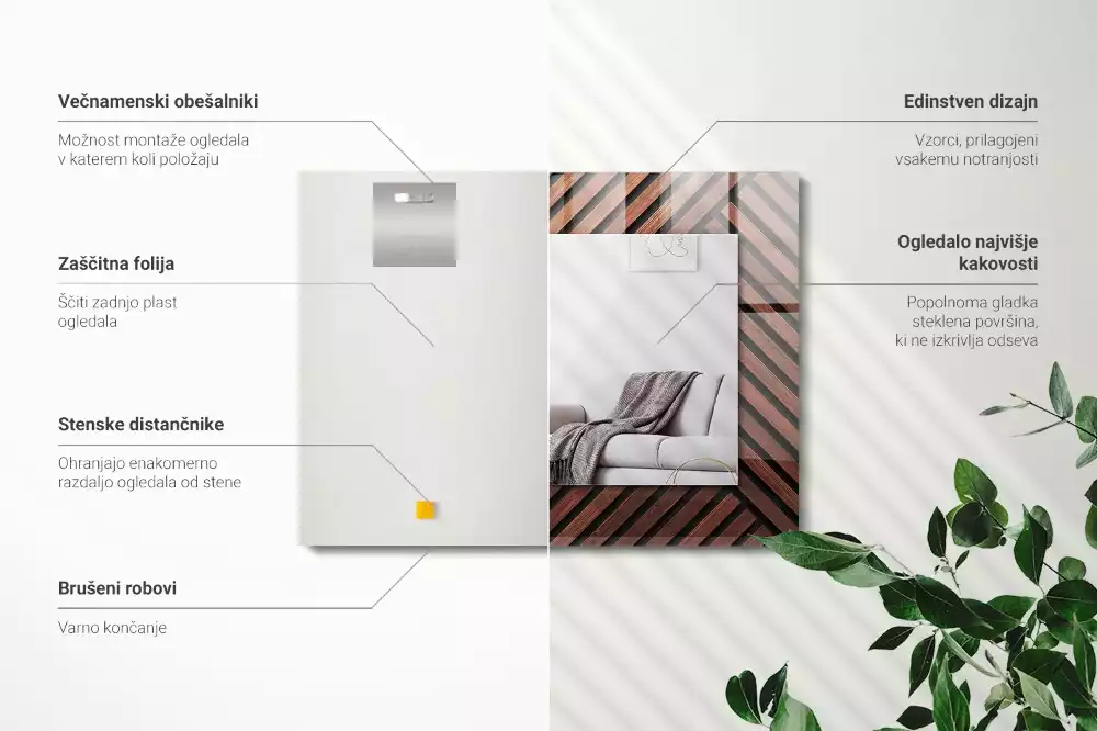 Espejo rectangular impreso Tiras diagonales de madera