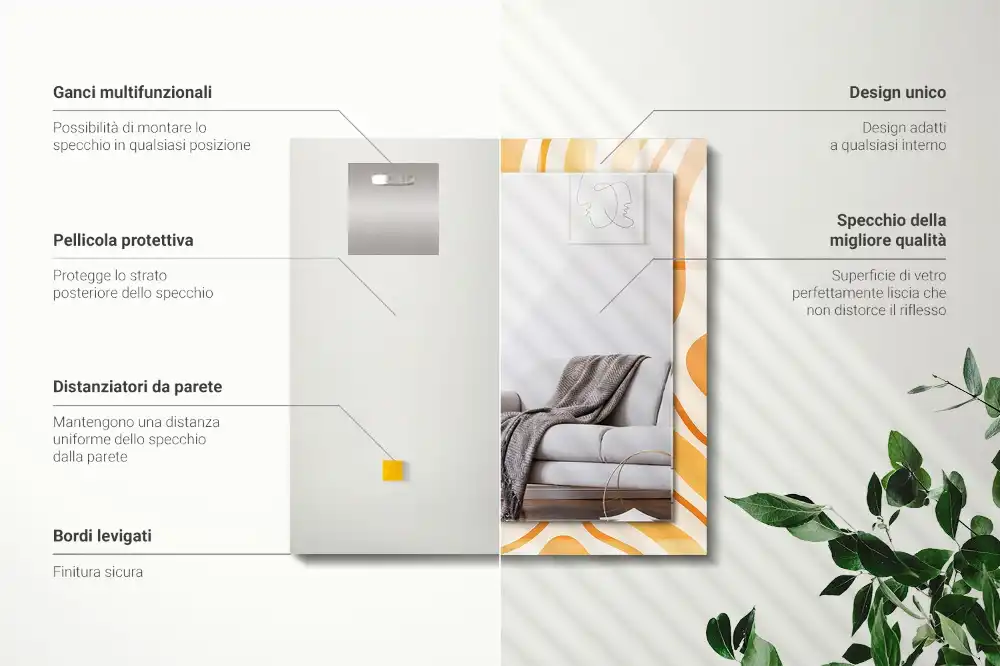 Espejo rectangular estampado Patrones abstractos de color naranja