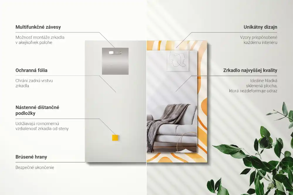 Espejo rectangular estampado Patrones abstractos de color naranja