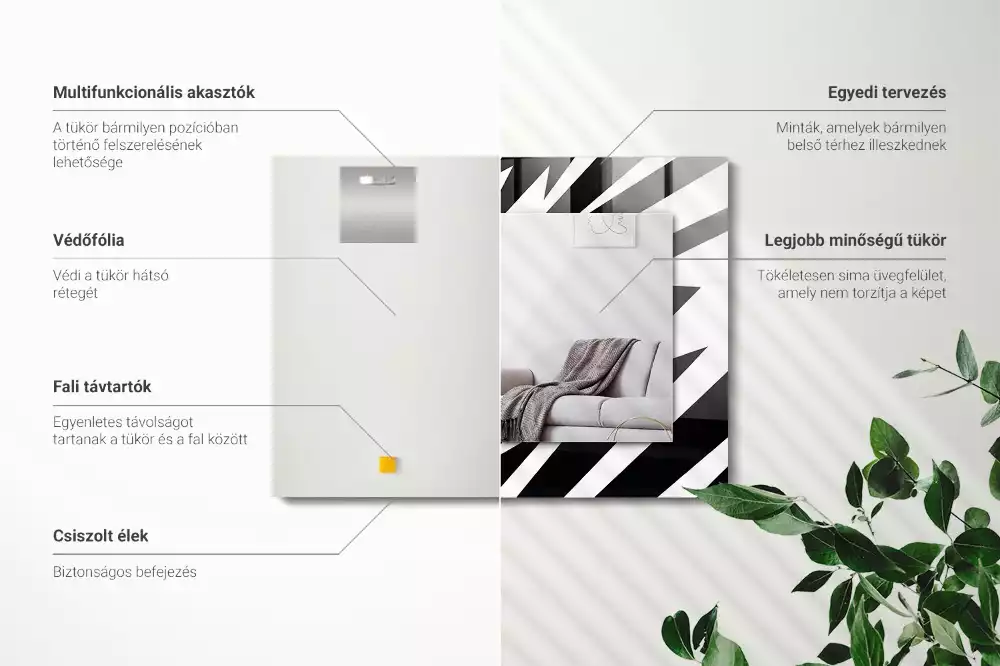 Espejo rectangular impreso Geometría en blanco y negro