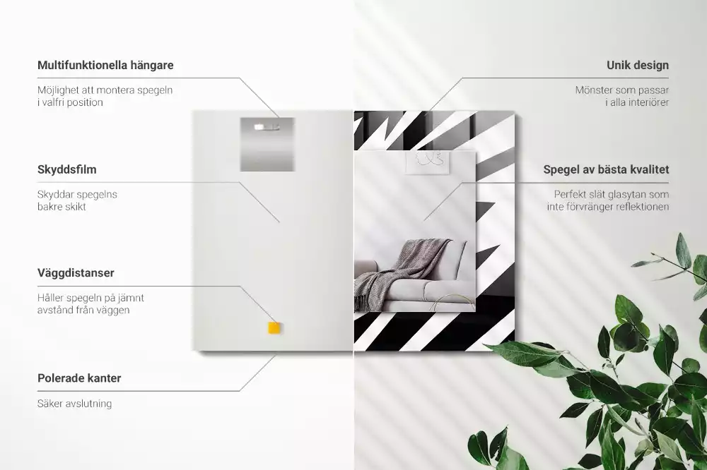 Espejo rectangular impreso Geometría en blanco y negro