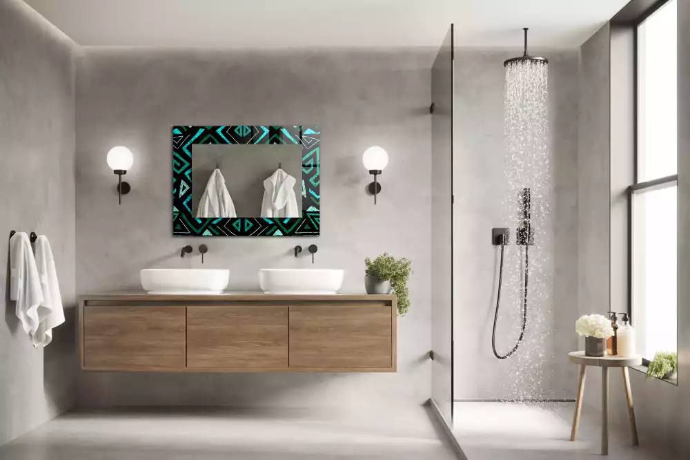 Espejo rectangular estampado Patrón geométrico turquesa