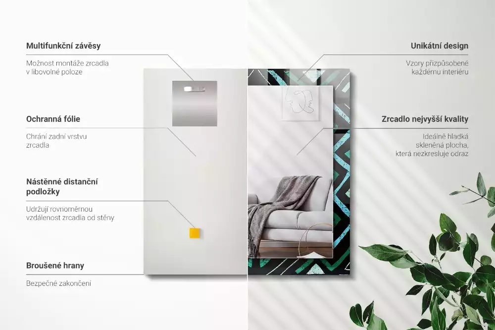 Espejo rectangular estampado Patrón geométrico turquesa