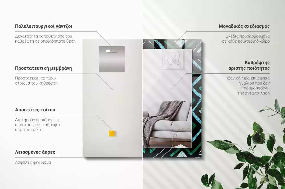 Espejo rectangular estampado Patrón geométrico turquesa