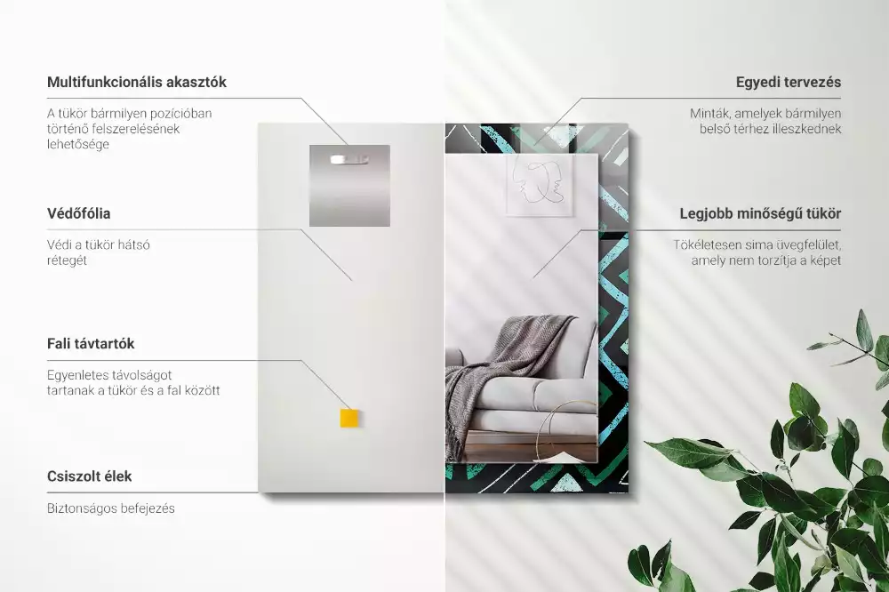 Espejo rectangular estampado Patrón geométrico turquesa