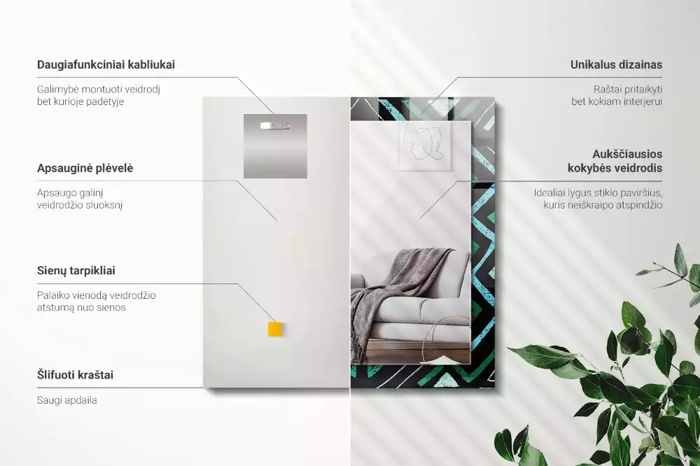 Espejo rectangular estampado Patrón geométrico turquesa