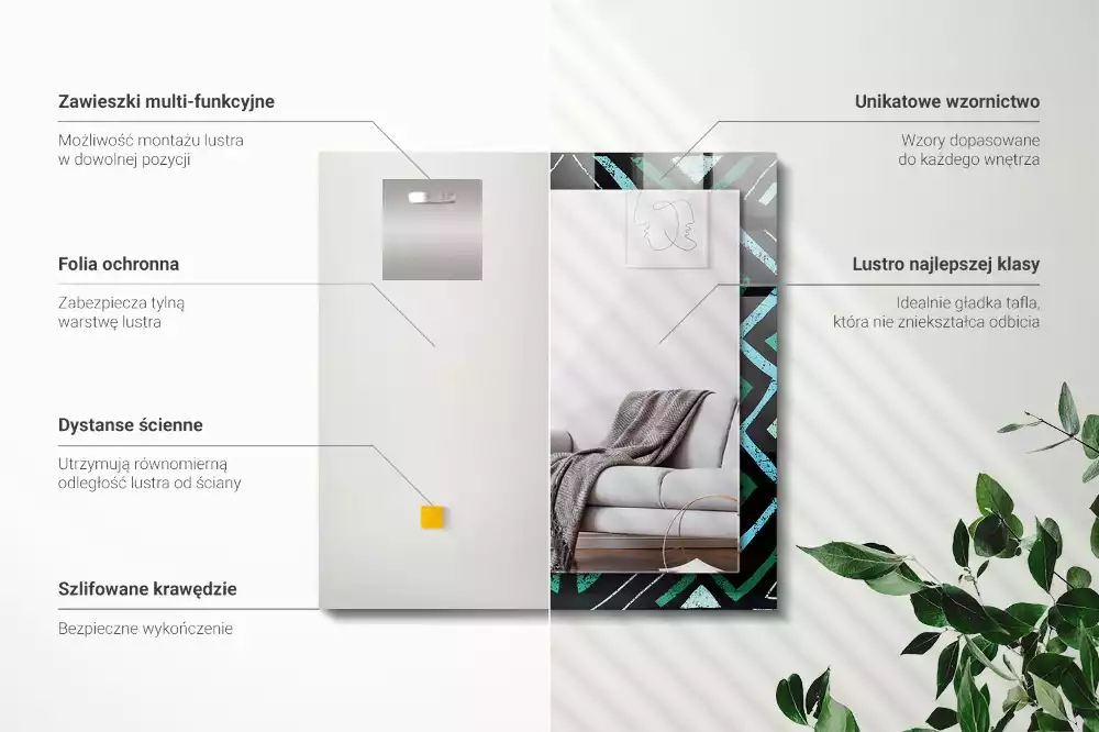 Espejo rectangular estampado Patrón geométrico turquesa