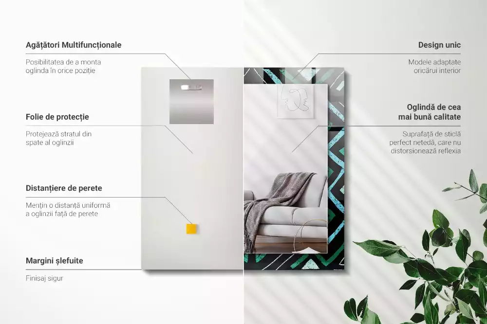 Espejo rectangular estampado Patrón geométrico turquesa