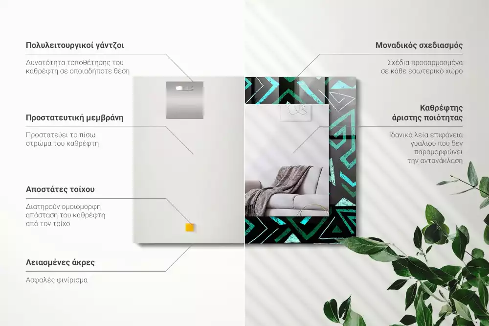 Espejo rectangular estampado Patrón geométrico turquesa