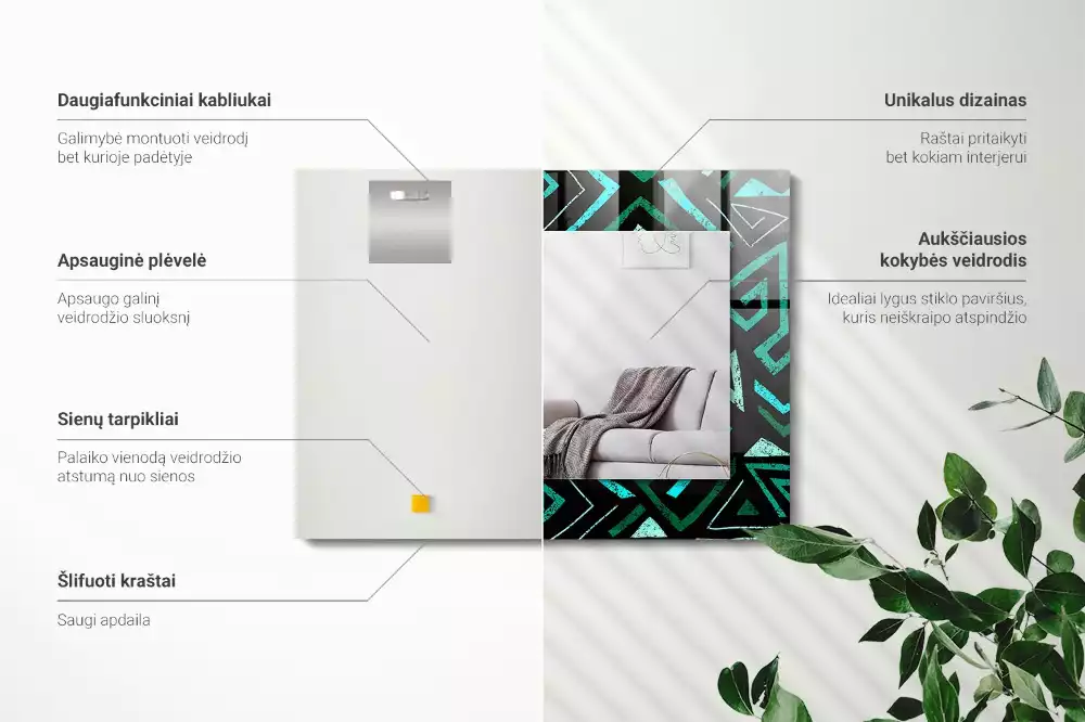 Espejo rectangular estampado Patrón geométrico turquesa