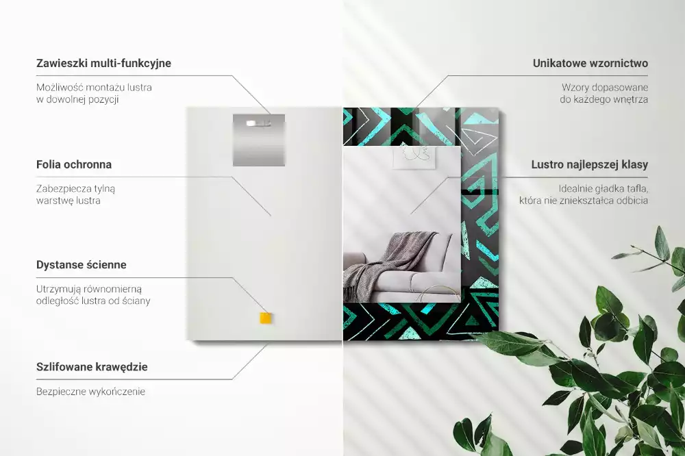 Espejo rectangular estampado Patrón geométrico turquesa