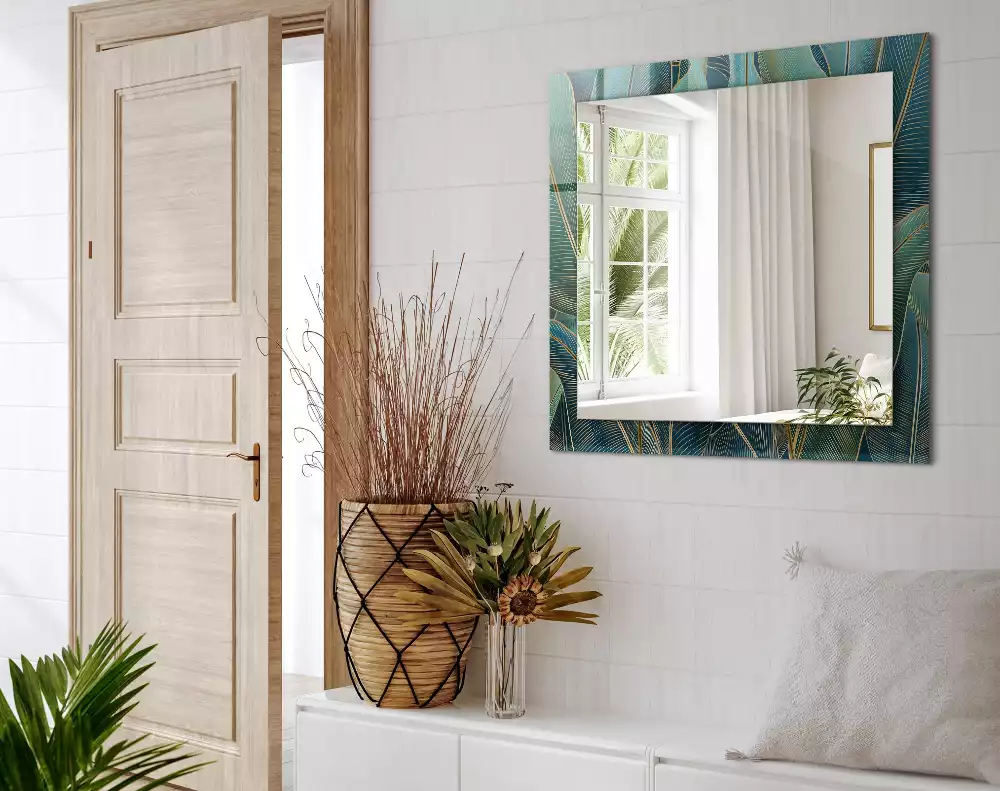 Espejo rectangular estampado Líneas de hojas