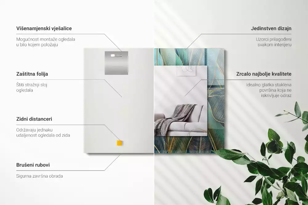 Espejo rectangular estampado Líneas de hojas