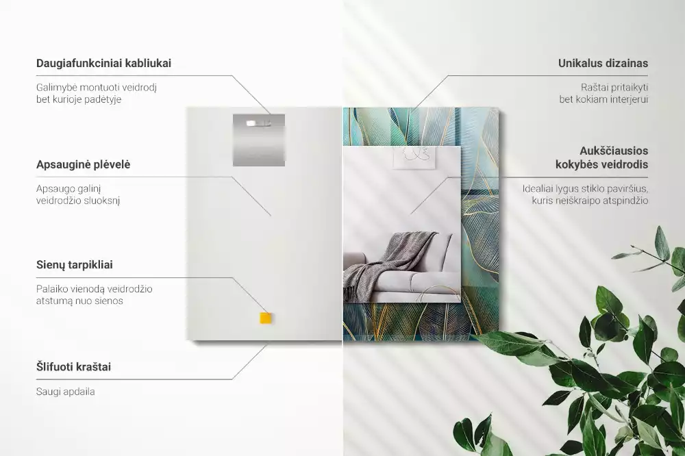 Espejo rectangular estampado Líneas de hojas