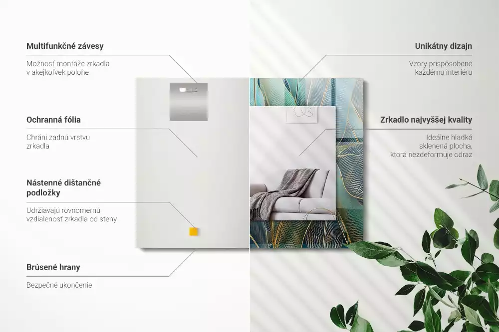 Espejo rectangular estampado Líneas de hojas