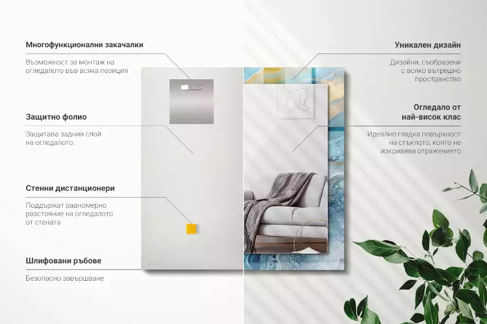 Espejo rectangular estampado Resina de mármol abstracta