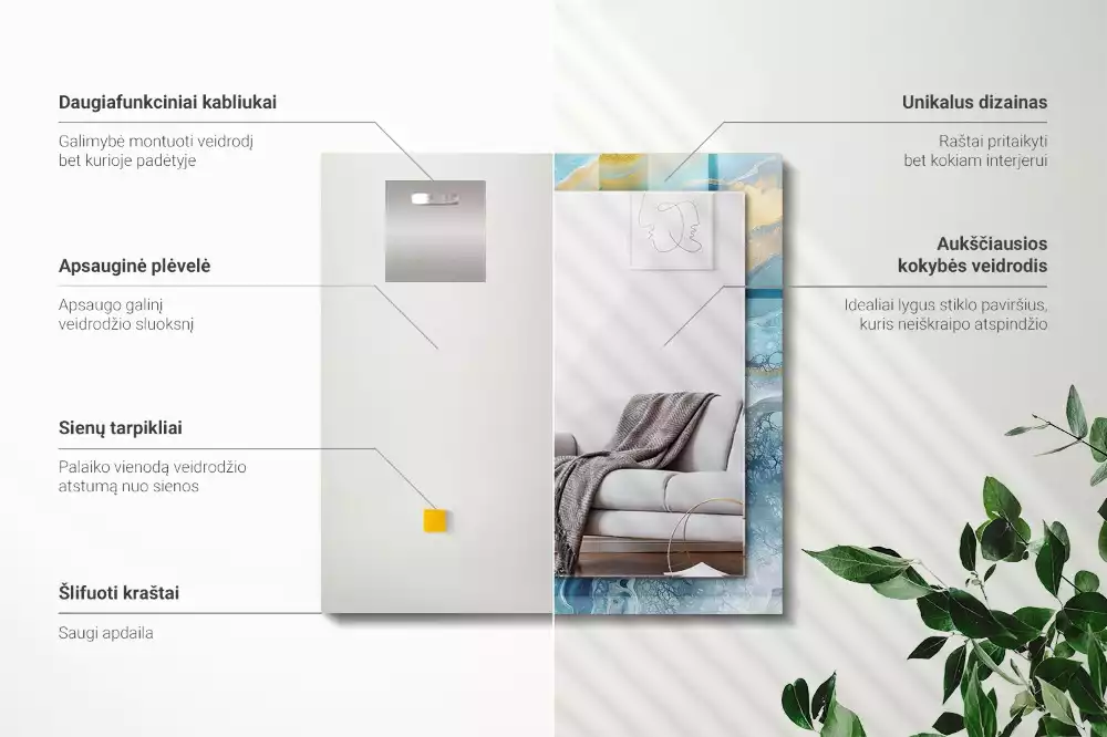 Espejo rectangular estampado Resina de mármol abstracta