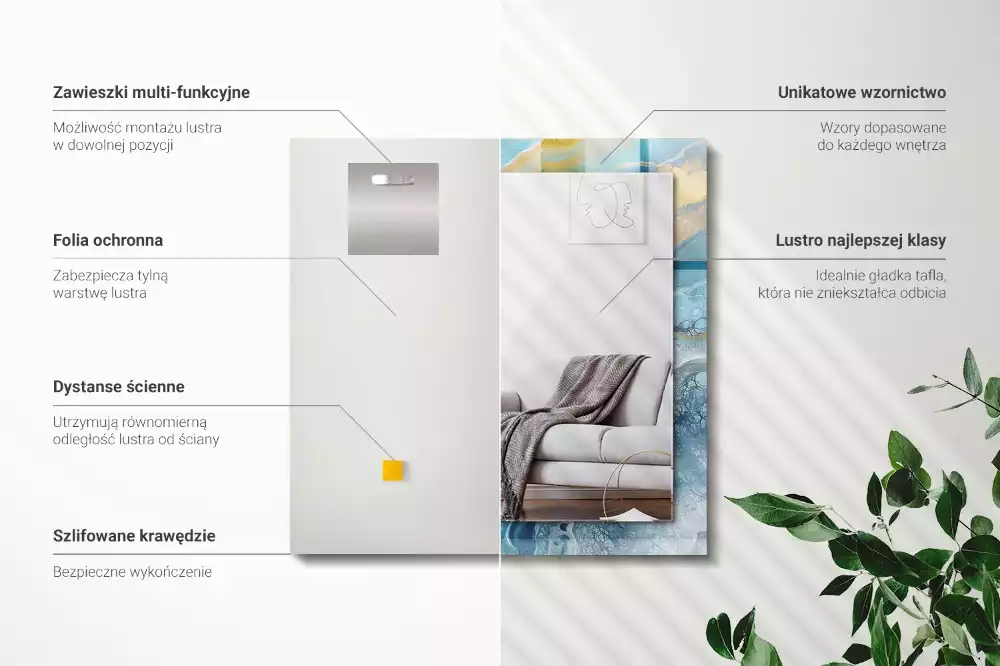 Espejo rectangular estampado Resina de mármol abstracta