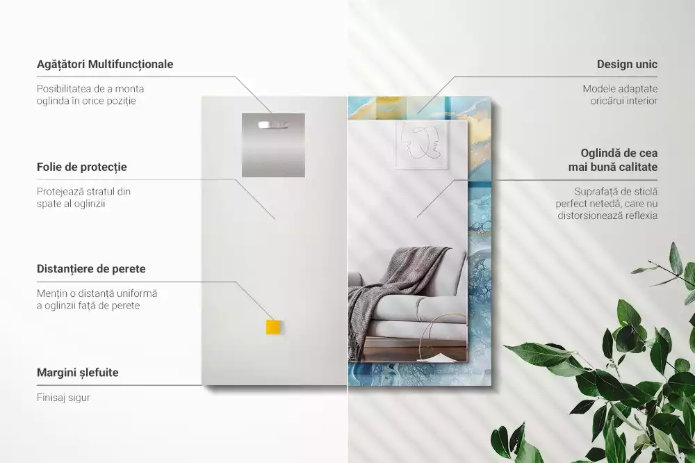 Espejo rectangular estampado Resina de mármol abstracta