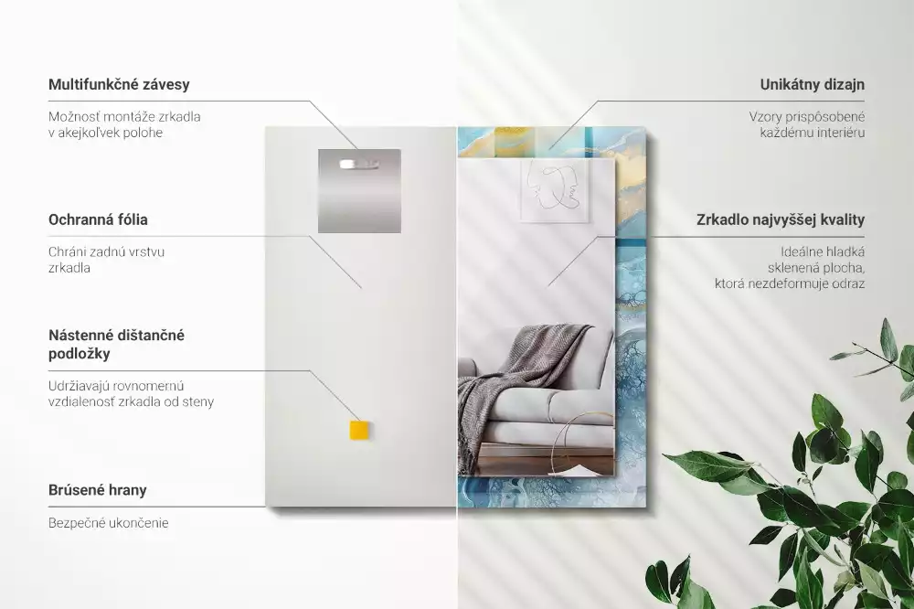 Espejo rectangular estampado Resina de mármol abstracta