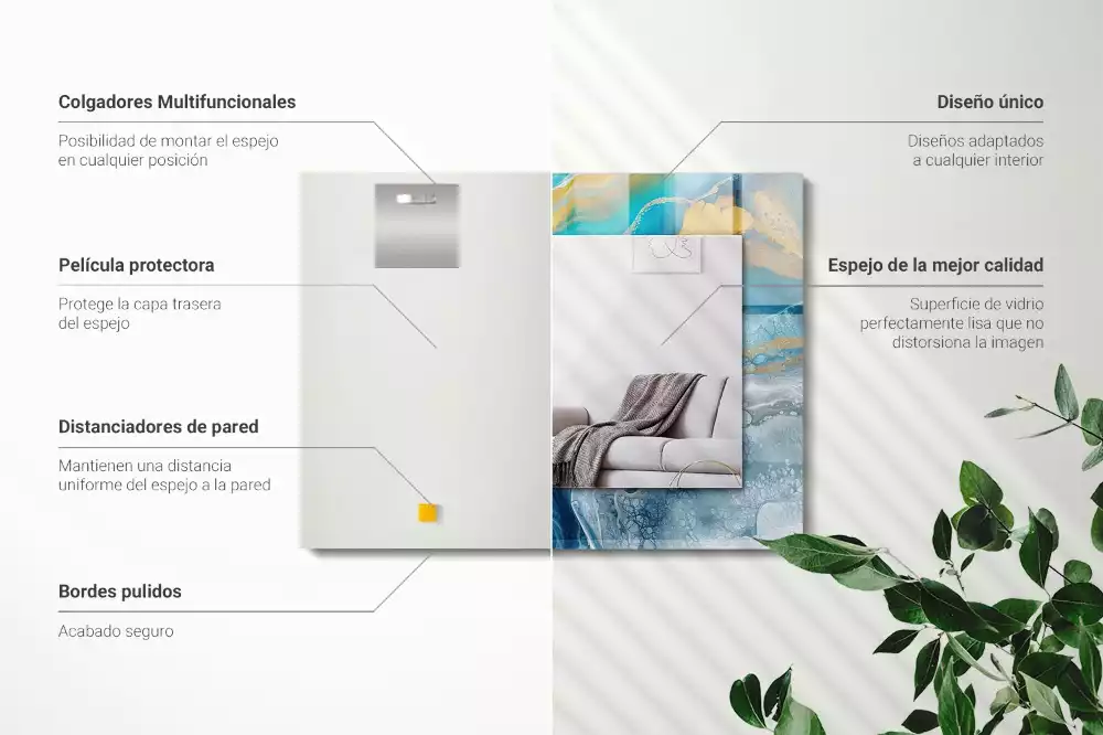 Espejo rectangular estampado Resina de mármol abstracta