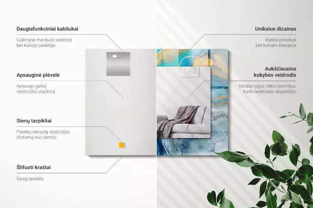 Espejo rectangular estampado Resina de mármol abstracta