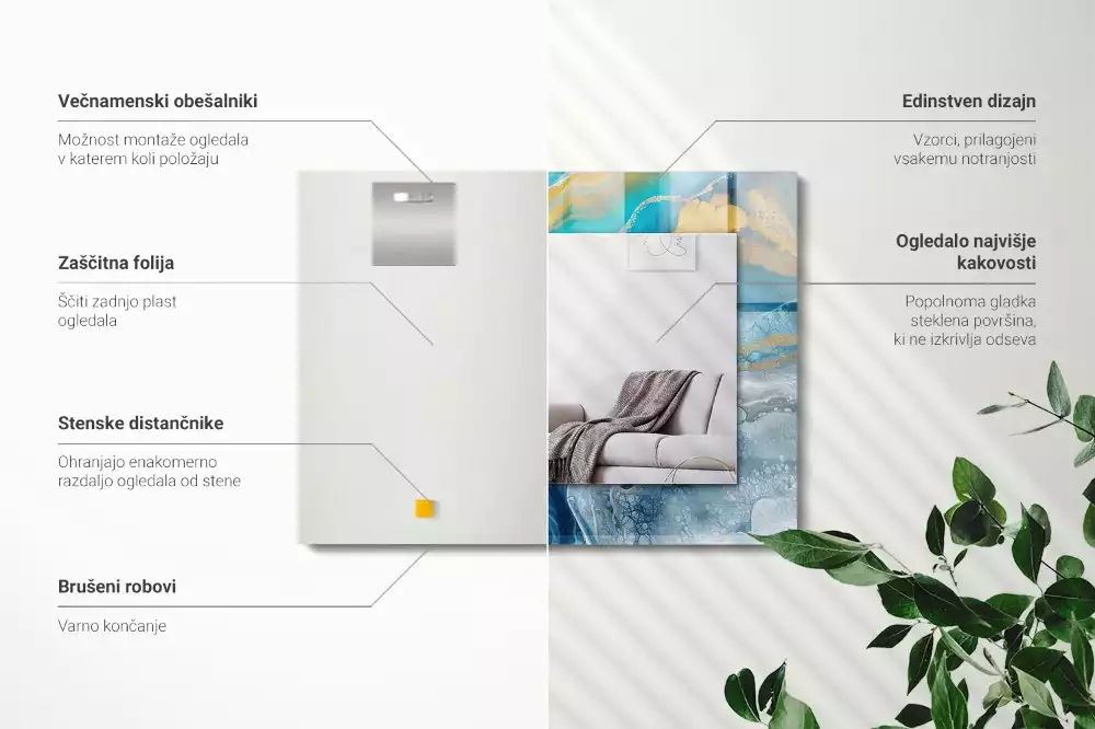 Espejo rectangular estampado Resina de mármol abstracta