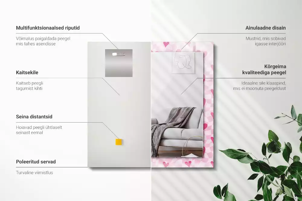 Espejo rectangular impreso Corazones rosados