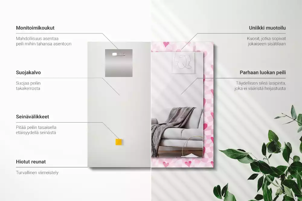 Espejo rectangular impreso Corazones rosados