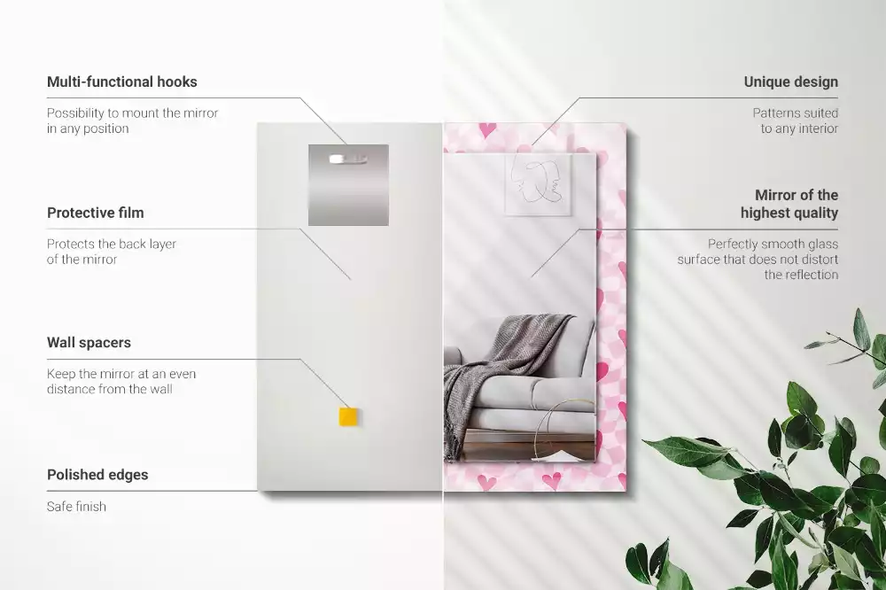 Espejo rectangular impreso Corazones rosados