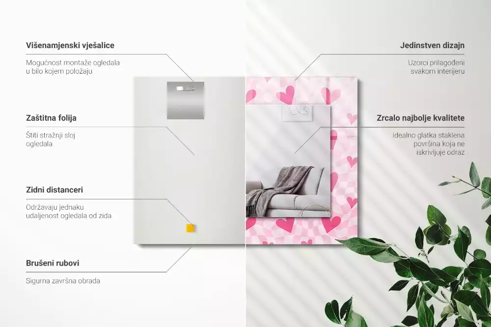 Espejo rectangular impreso Corazones rosados