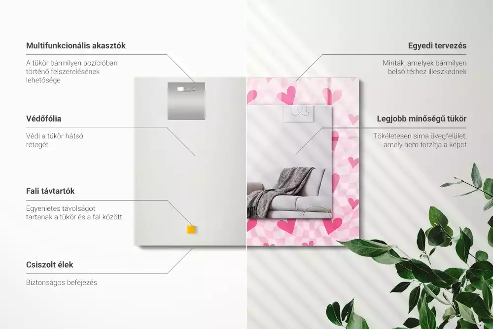 Espejo rectangular impreso Corazones rosados