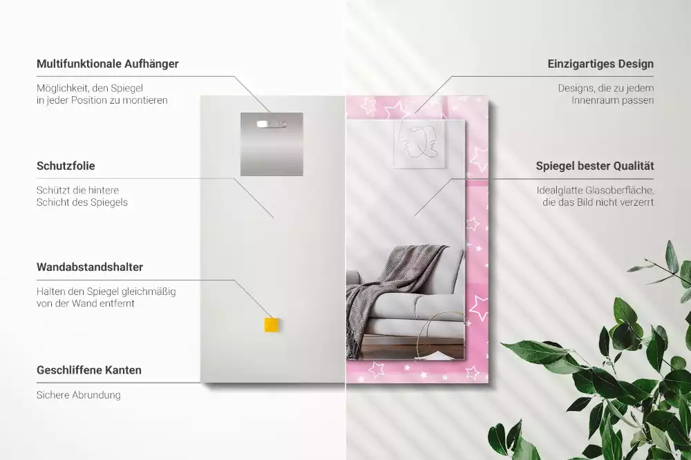 Espejo rectangular impreso Estrellas rosas