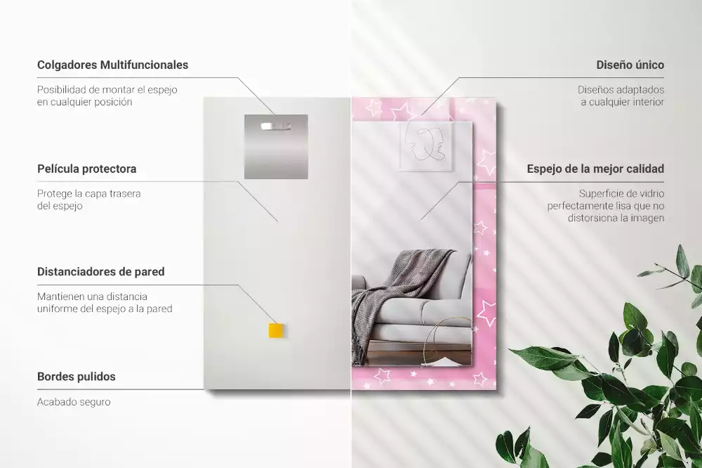 Espejo rectangular impreso Estrellas rosas