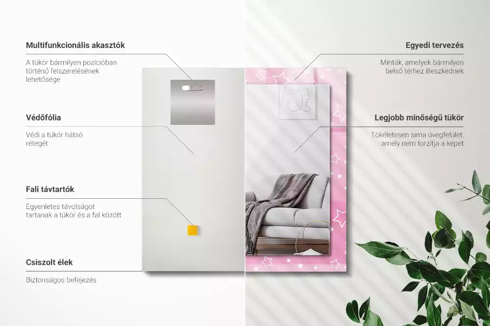 Espejo rectangular impreso Estrellas rosas