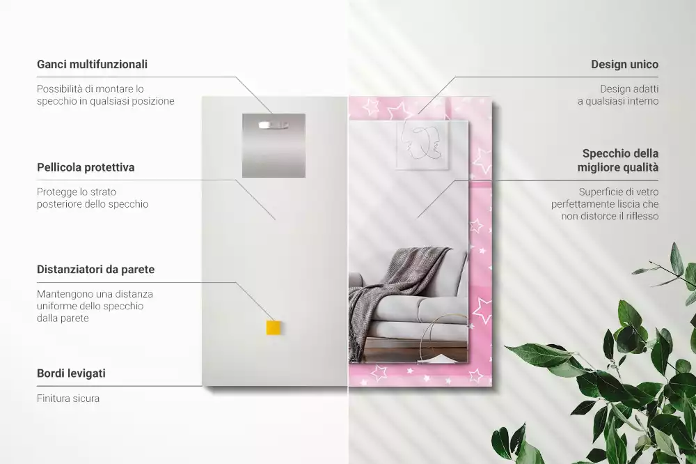 Espejo rectangular impreso Estrellas rosas