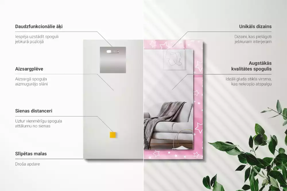 Espejo rectangular impreso Estrellas rosas