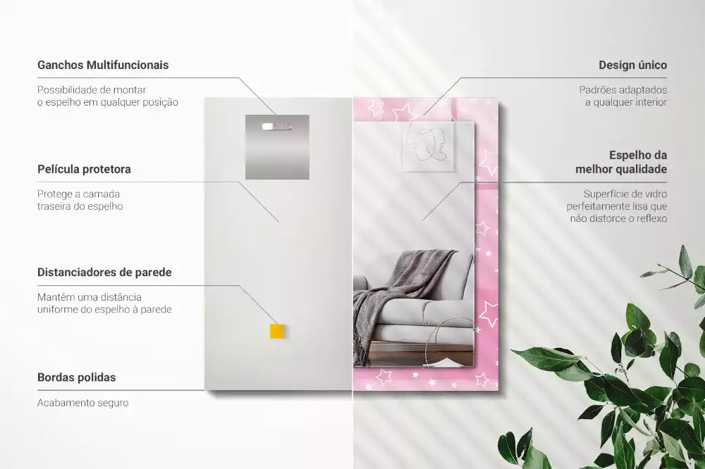 Espejo rectangular impreso Estrellas rosas