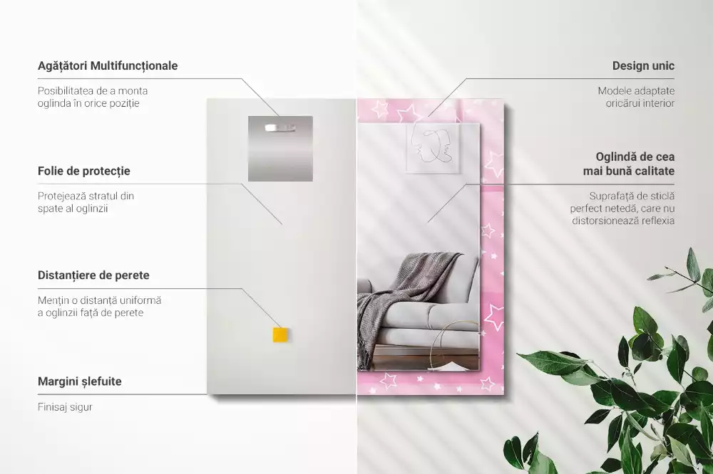 Espejo rectangular impreso Estrellas rosas