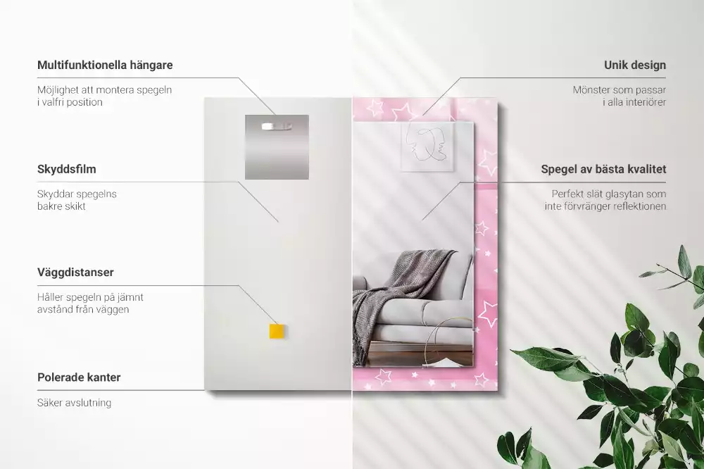 Espejo rectangular impreso Estrellas rosas