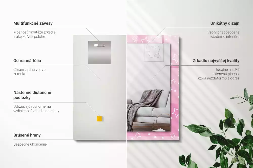 Espejo rectangular impreso Estrellas rosas