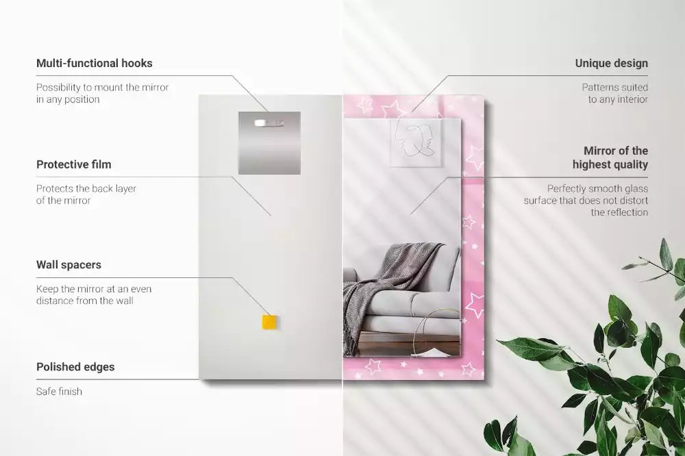 Espejo rectangular impreso Estrellas rosas