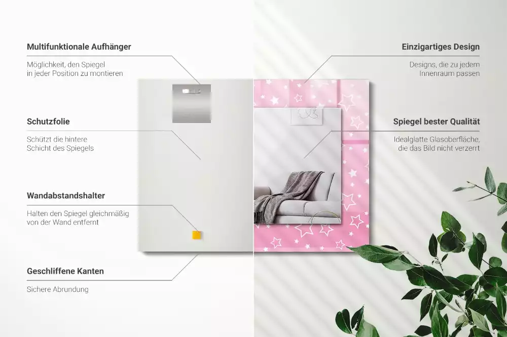 Espejo rectangular impreso Estrellas rosas