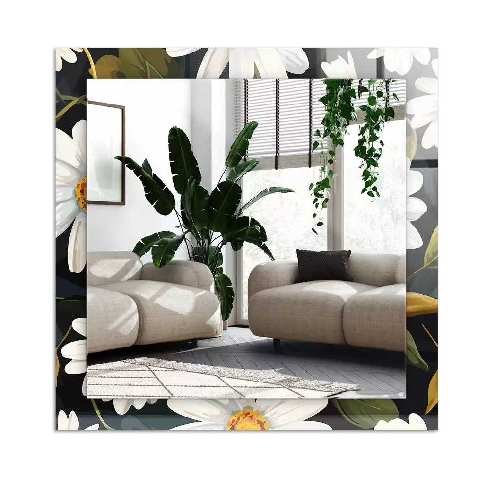 Espejo rectangular estampado Hojas de margarita blanca
