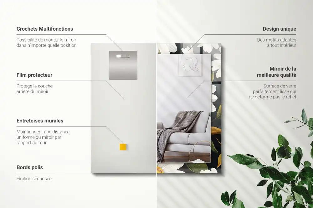 Espejo rectangular estampado Hojas de margarita blanca