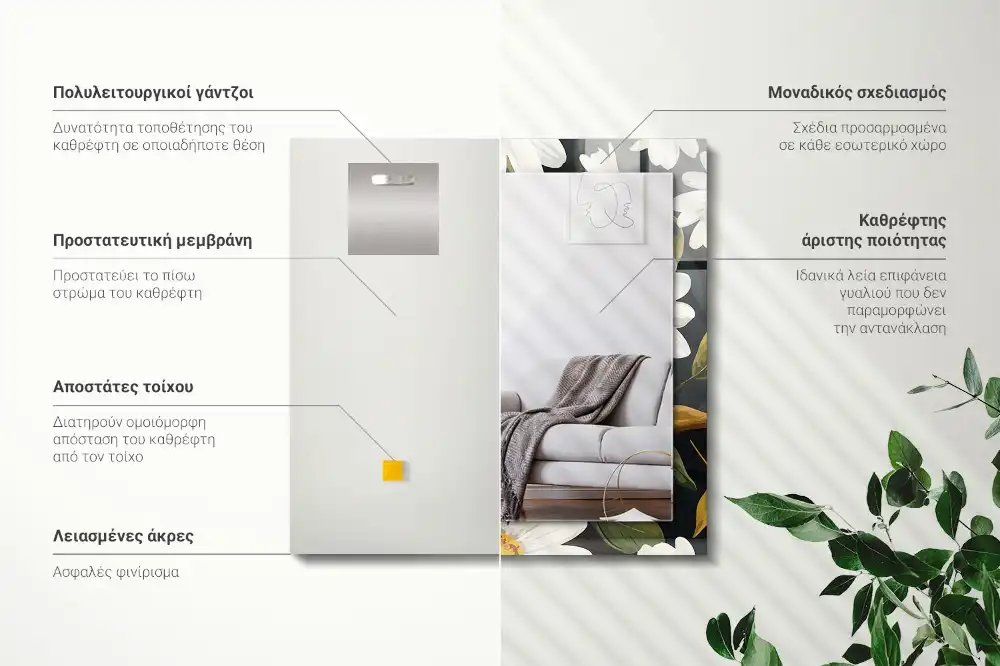 Espejo rectangular estampado Hojas de margarita blanca