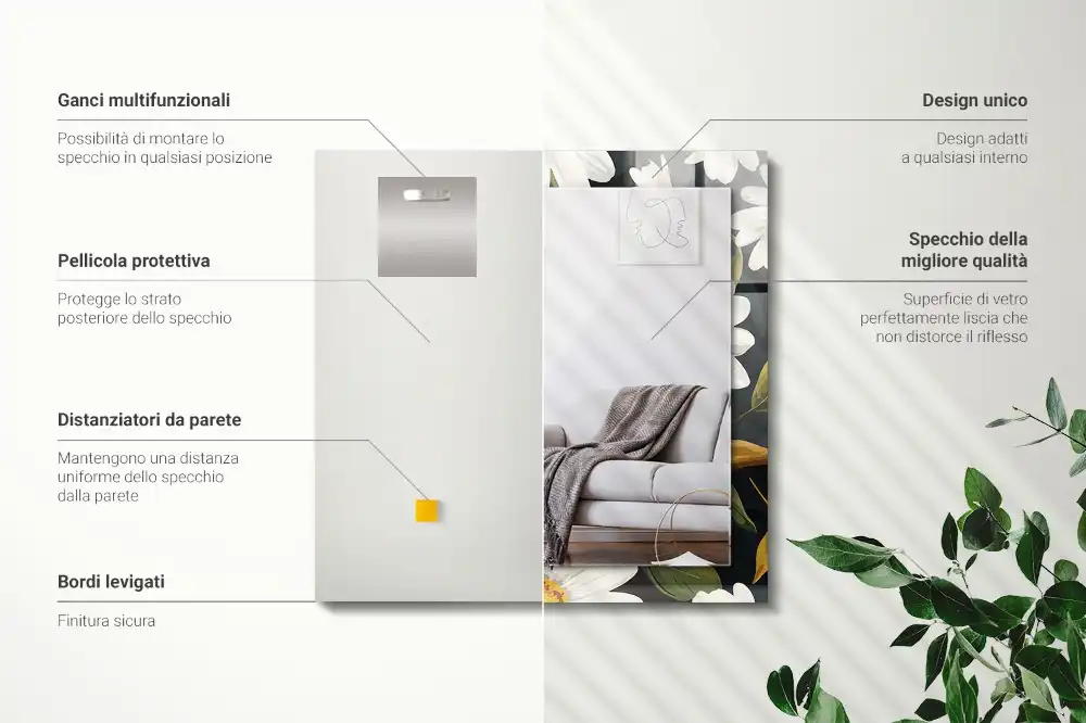Espejo rectangular estampado Hojas de margarita blanca