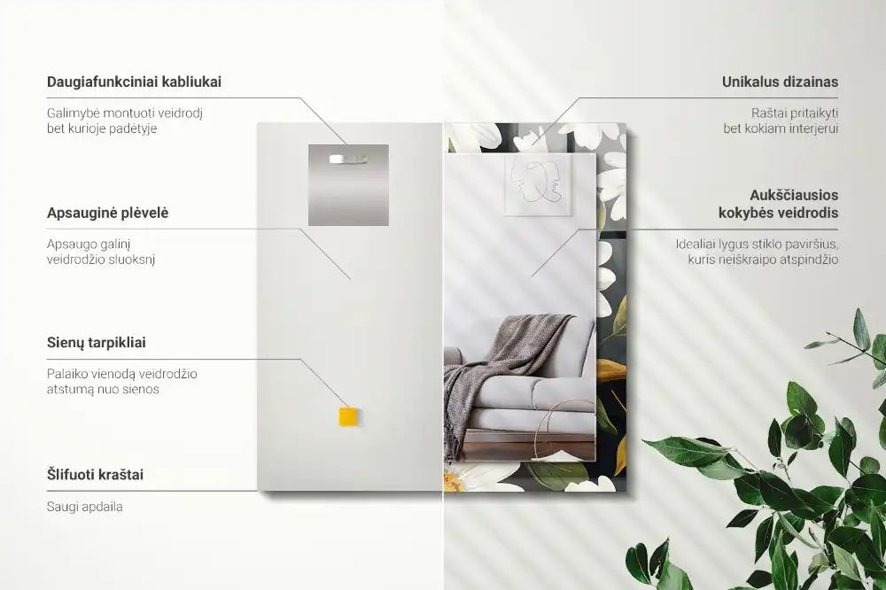 Espejo rectangular estampado Hojas de margarita blanca