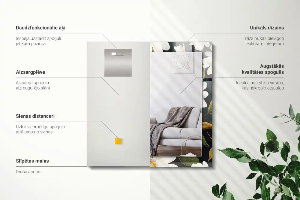 Espejo rectangular estampado Hojas de margarita blanca